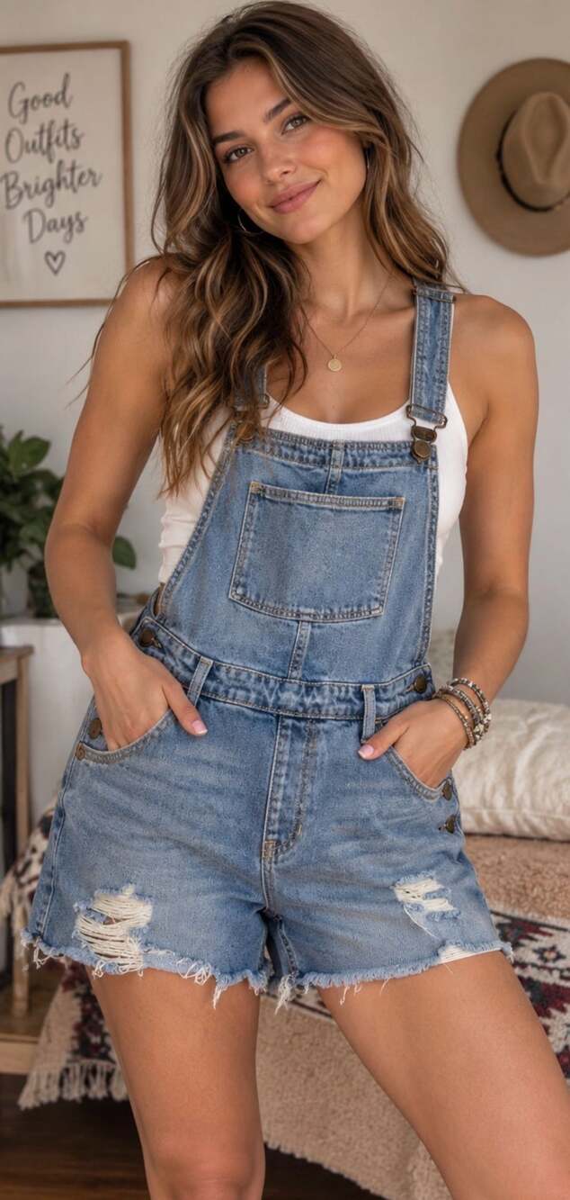 Hollister Distressed Denim Short Overalls